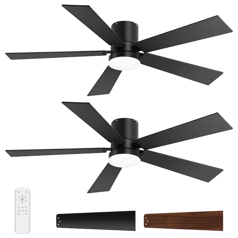 2 Set 42-inch Integrated LED Ceiling Fan with Light and Remote(5 Reversible Blades)