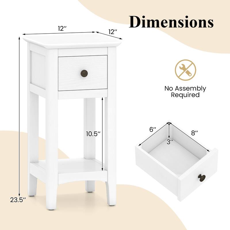 Gymax 2PCS Nightstand 3-Tier Bedside Table w/ Open Storage Shelf &