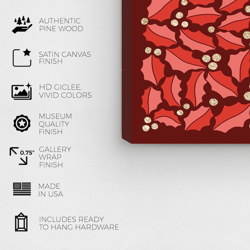 Wynwood Studio Canvas Holiday and Seasonal Made with Leaves and Glitter Red Glam Wall Art Canvas Print