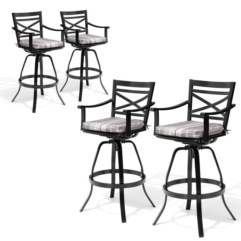 Pellebant Patio Outdoor Indoor Aluminum Swivel Bar Stools Dining Chairs with Sunbrella Cushion - MILANOCHAR - 4-Piece