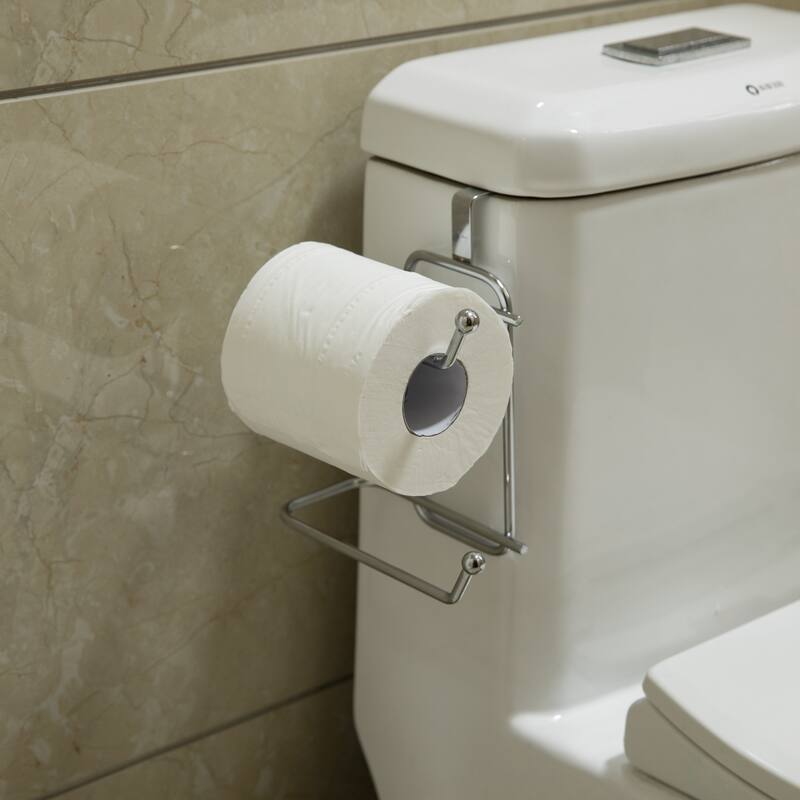 Toilet Paper Holder r, Over The Tank Two Slot Tissue Organizer - silver