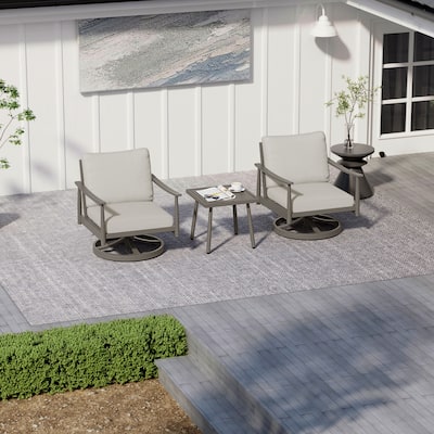 3-Piece Aluminum Patio Conversation Set with Swivel Chairs, Webbing Chair Back and Cushions