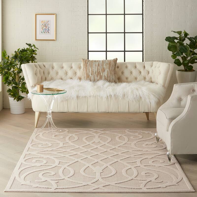 Nourison Palamos Geometric Scroll Indoor Outdoor Area Rug - 4' x 6' - Cream
