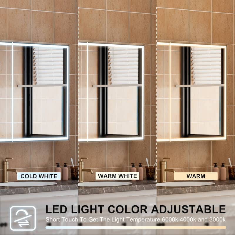 30'' H Recessed Or Surface Wall Mounted LED Mirror Cabinet With Mirror And Adjustable Shelves,Black Frame