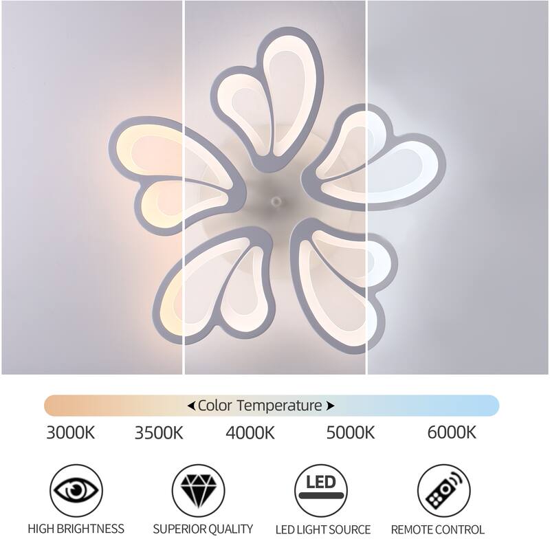 Indoor Modern Dimmable LED Semi-Flush Mount Ceiling Light Fixture with Remote and Creative Flower Lampshade