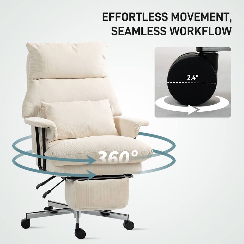 Overstuffed Office Chair with Lumbar Support and Footrest Reclining Swivel