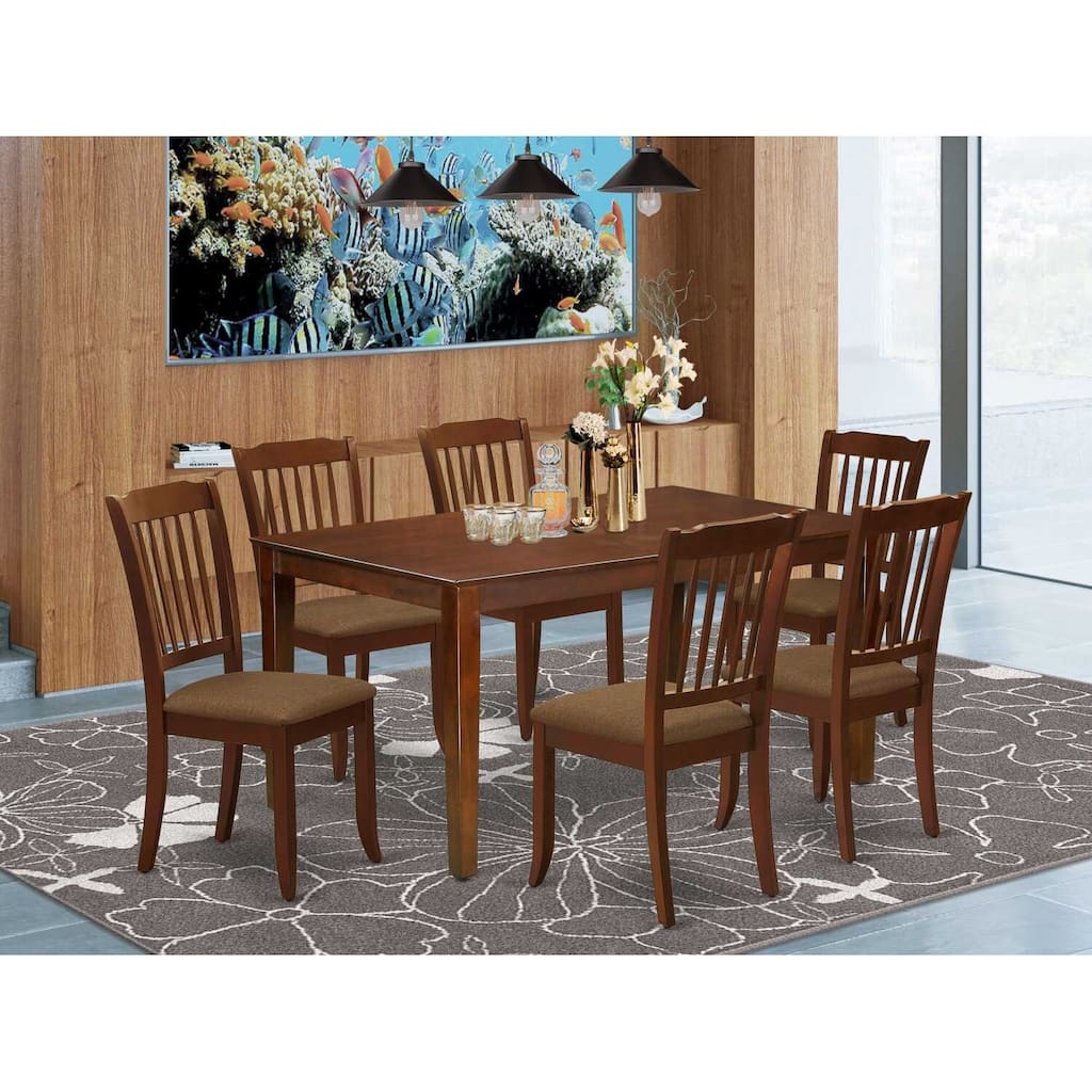 HomeStock 7-Piece Rectangle Mahogany Finish Solid Wood Top Dining Table with 6-Chairs with Slat Back