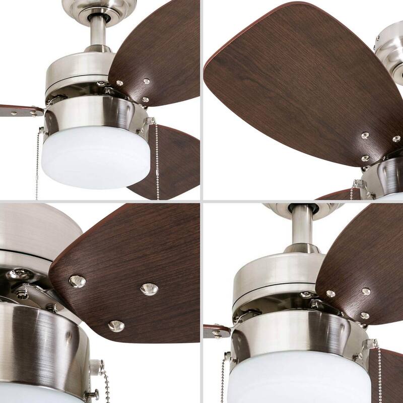30" Honeywell Ocean Breeze Brushed Nickel Modern Indoor LED Ceiling Fan with Light, Pull Chain