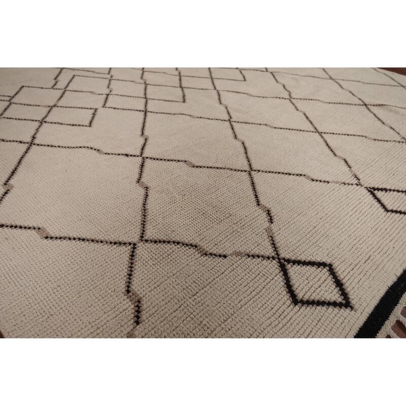 Trellis Moroccan Area Rug Handmade Oriental Beige Wool Carpet - 7'10"x 10'9"