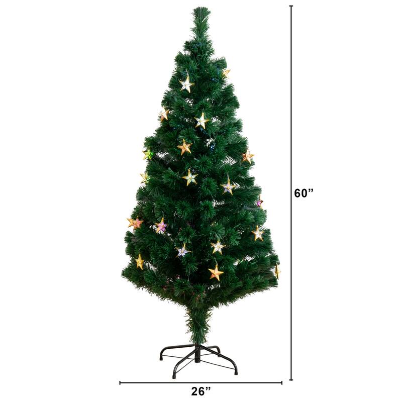 5' Pre-Lit Fiber Optic Artificial Christmas Tree with Stars, LED Multicolor Lights - 5 Foot
