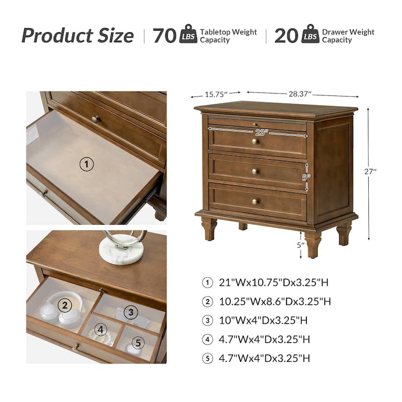 Muriel Farmhouse 3 Drawers Nightstand with Built-In Outlets Set of 2 by HULALA HOME