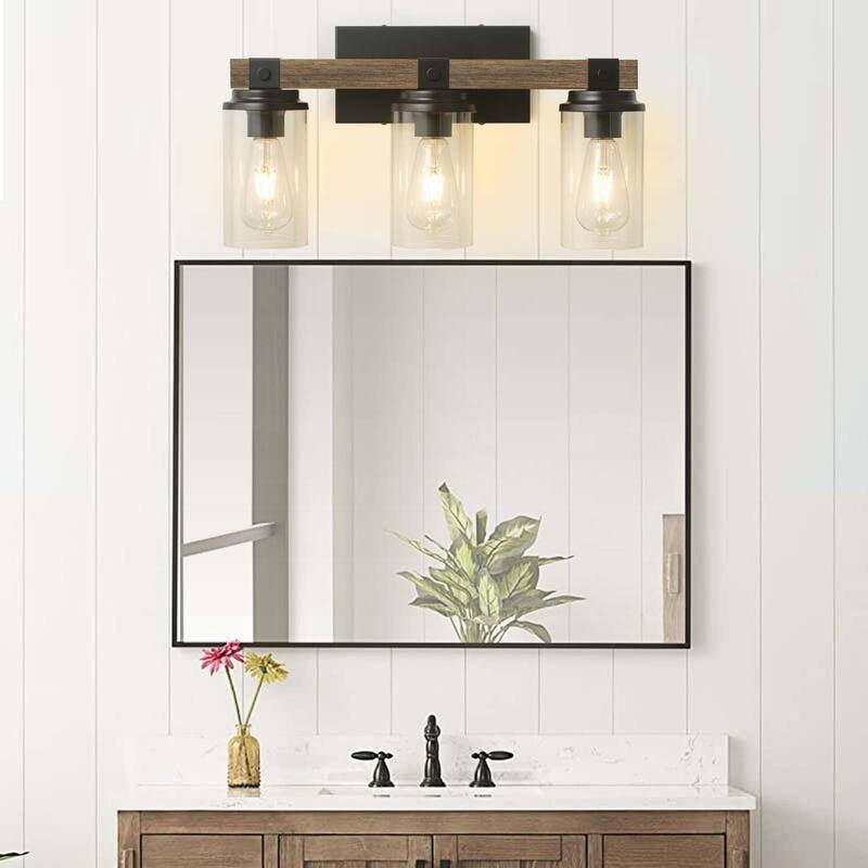 Starsky 2/3 Lights Farmhouse Modern Dimmable Bathroom Glass Vanity Light with Clear Cylinder Shade