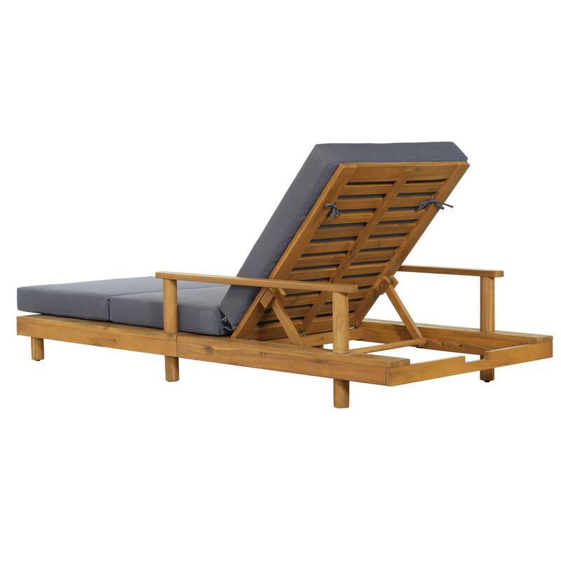 Christopher Knight Home - Modern Indoor/Outdoor Acacia Wood Chaise Lounge with 3-Position Adjustable Backrest & 3-Fold Cushion