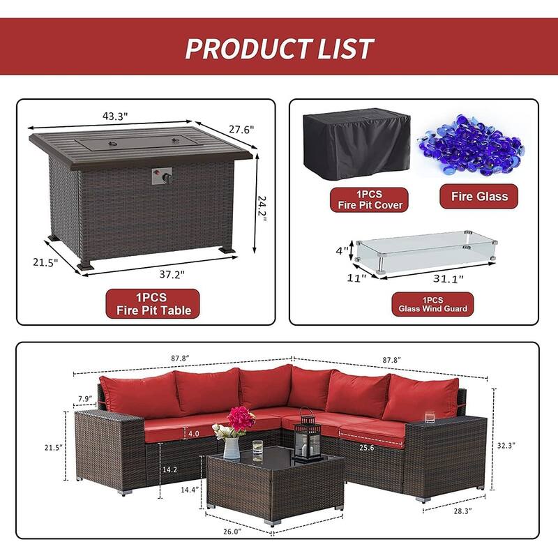 Outdoor Patio Furniture Set, All Weather PE Wicker Sectional Conversion Sofa set with Firepit(Optional)