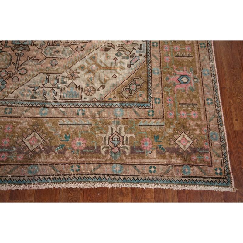 Distressed Tabriz Persian Vintage Area Rug Hand-Knotted Wool Carpet - 6'5" x 9'3"