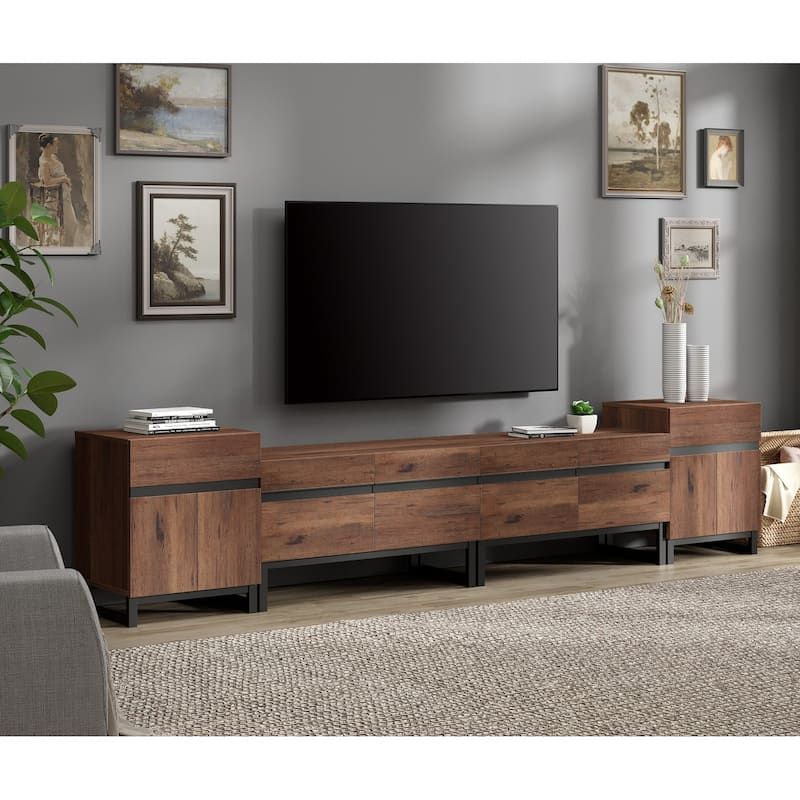 Modern TV Stand for TVs up to 70 Inches, 4-in-1 Entertainment Console with Storage Cabinets and 2 End Table, Media Cabinet