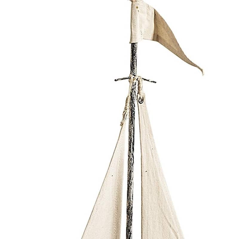 HomeRoots 21" Brown And Natural Wood Metal And Fabric Sailboat Tabletop Sculpture - 2" W x 17" D x 21" H