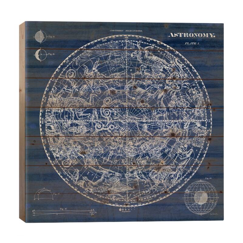 Celestial Blueprint Print On Wood by Sue Schlabach - Multi-Color - 26x26x1.5