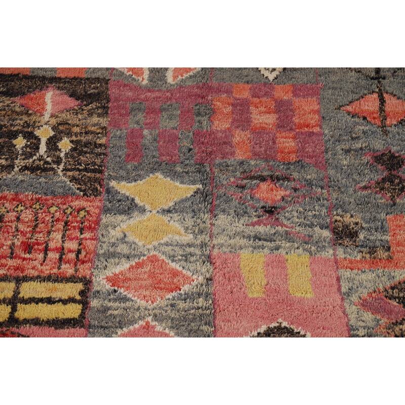 Geometric Plush Moroccan Oriental Rug Hand-Knotted Grey Wool Carpet - 7'9" x 10'5"