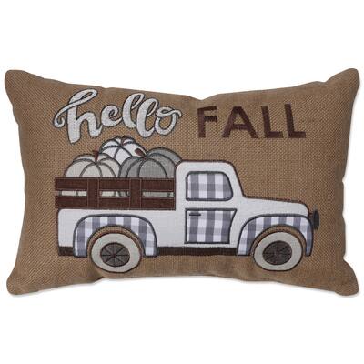 Pillow Perfect Indoor Harvest Hello Fall Natural Check Rectangular Throw Pillow, 11.5 X 18.5 X 5