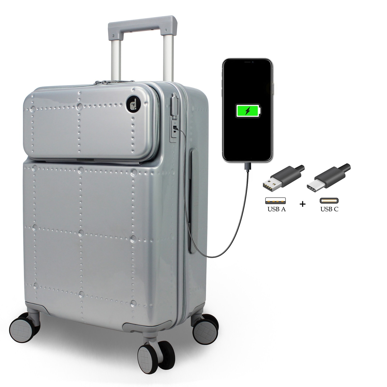 Ultralight Smart Carry-On Luggage with USB-A and USB-C Charging-image