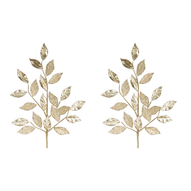 Glittered Leaf Spray (Set of 2) - Gold
