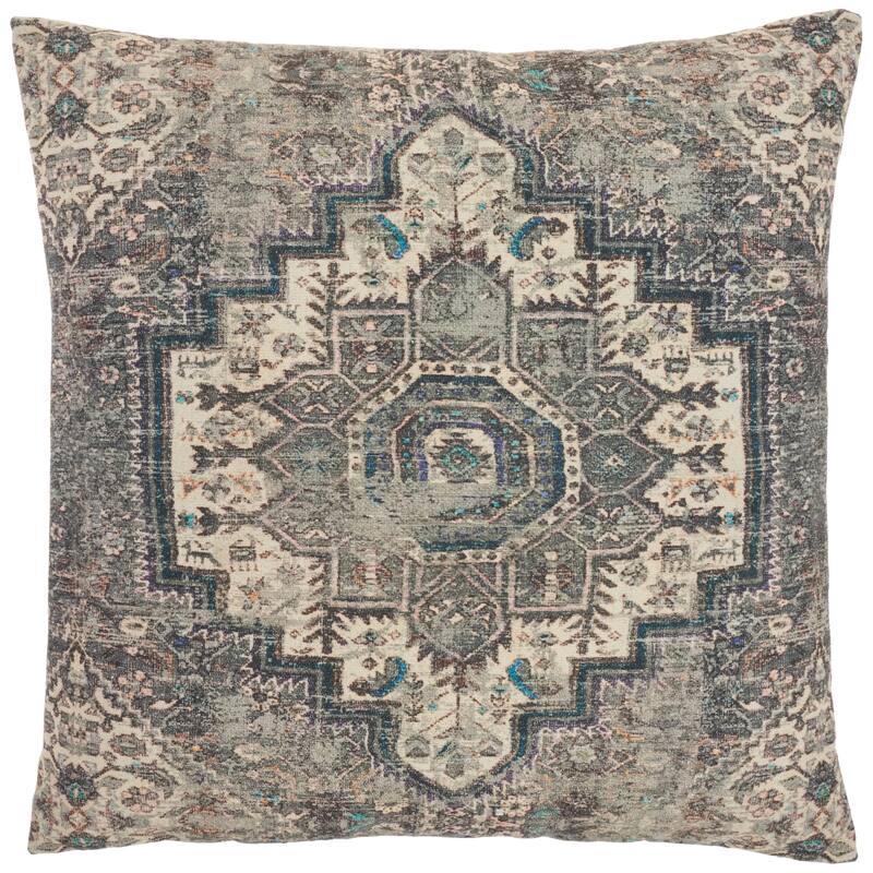 57 Grand by Nicole Curtis Boho Persian Medallion Grey/Multi Throw Pillow , ( 20" X 20" )