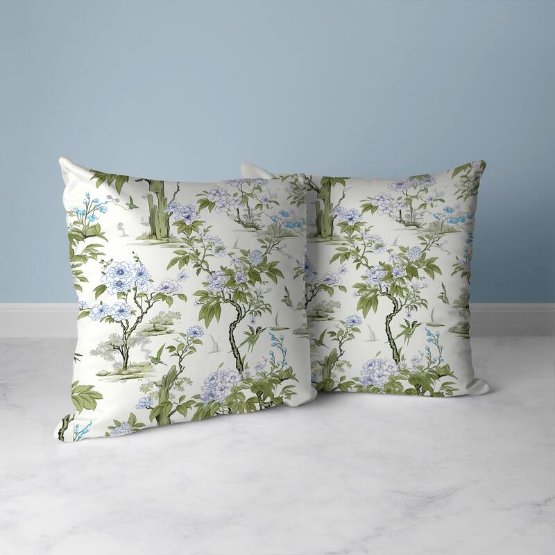 Open Air Orchid Faux Suede Reversible Throw Pillow Green and Blue