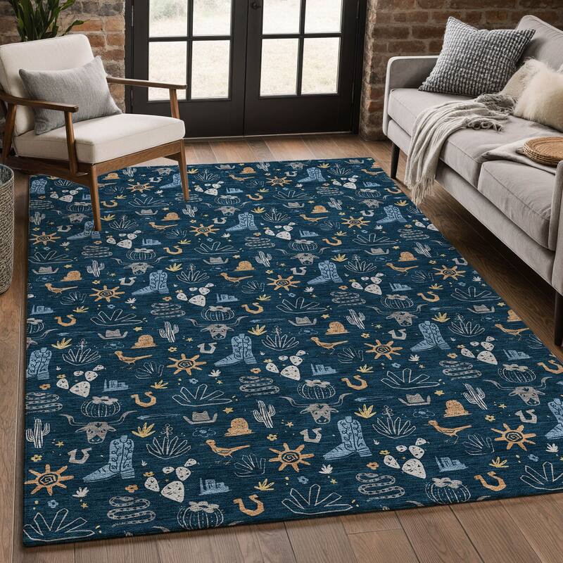 Machine Washable Indoor/ Outdoor Cowboy Ranch Chantille Rug