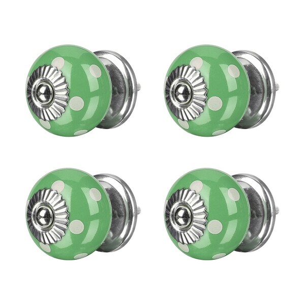 4pcs Ceramic Knobs Drawer Knob Round Pull Handle Home Door Cabinet Cupboard Wardrobe Dresser Replacement Green