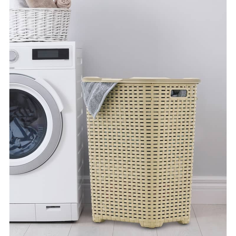 Superio Plastic Wicker Laundry Hamper with Lid Large Capacity - Capacity: 60l