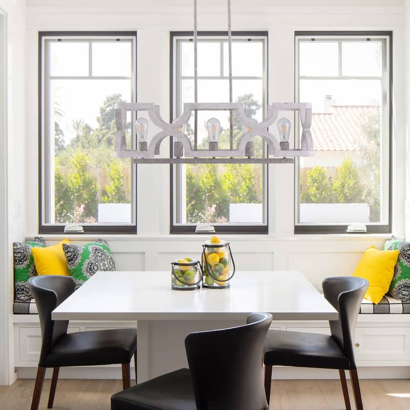 5-Light Coastal Distressed Wood Chandelier Farmhouse Adjustable Kitchen Island Pendant Light - 20" X 31"/20" X 32"