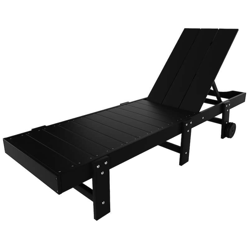 Shoreside Modern Poly Eco-Friendly All Weather Reclining Chaise Lounge With Wheels