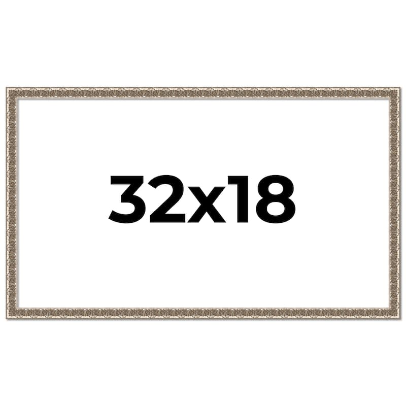 32x18 Frame Silver Versailles Ornate Solid Wood Picture Frame | 1 Inch