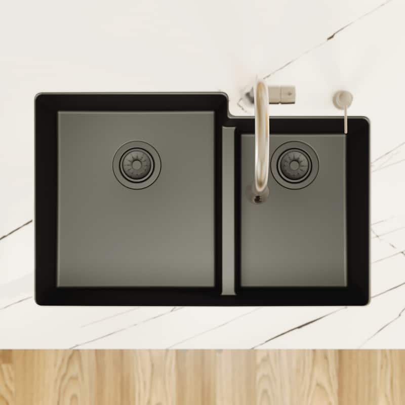 Karran Undermount Large/Small Bowl Quartz Kitchen Sink - 32" x 21.25" x 9" - 32" x 21.25" x 9"