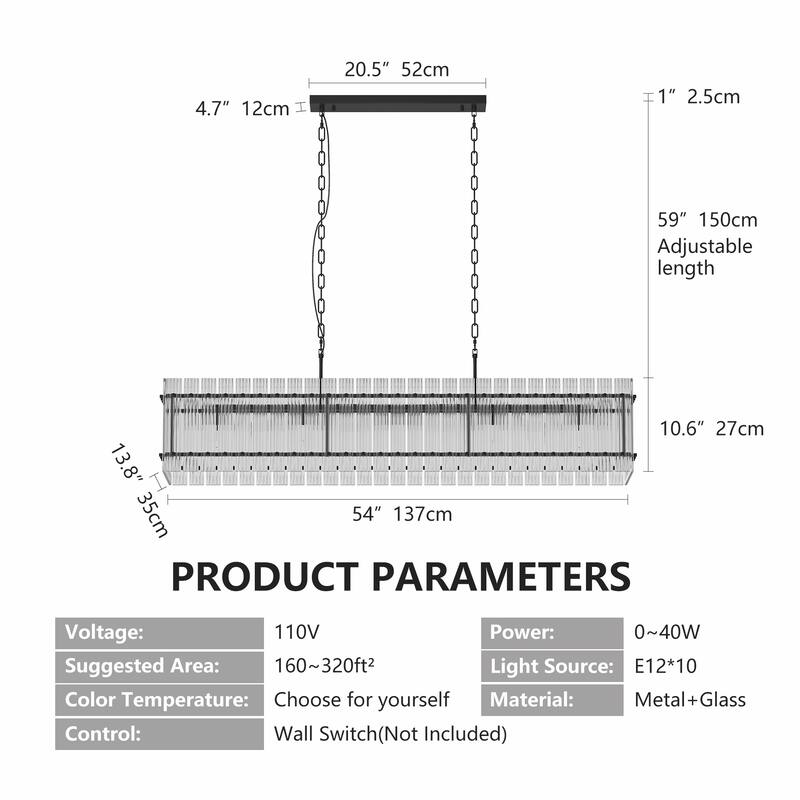 10-Light Black Rectangular Crystal Chandelier