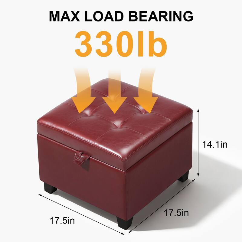 Adeco Faux Leather Tufted Flip Top Storage Ottoman