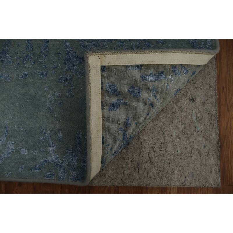 Hand Knotted Oriental Silk Carpet Modern Abstract Navy Blue & Blues Modern Area Rug - 5' 7'' X 3' 4''