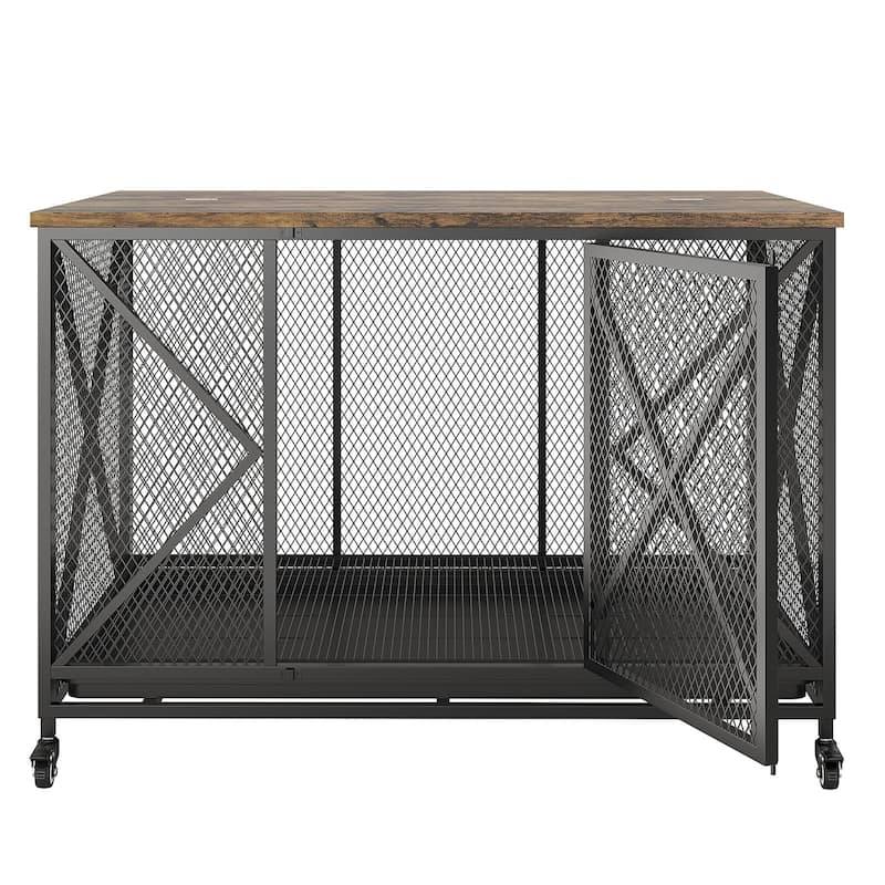Dog Crate Furniture, Rolling 48 Inch Indoor Dog Crate with Potty Tray