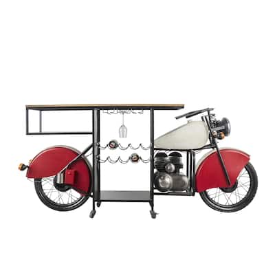 Metal Handmade One-of-a-Kind Reclaimed Motorcycle Bar with Light Up Headlights and Taillights - Black - Roche River Decor