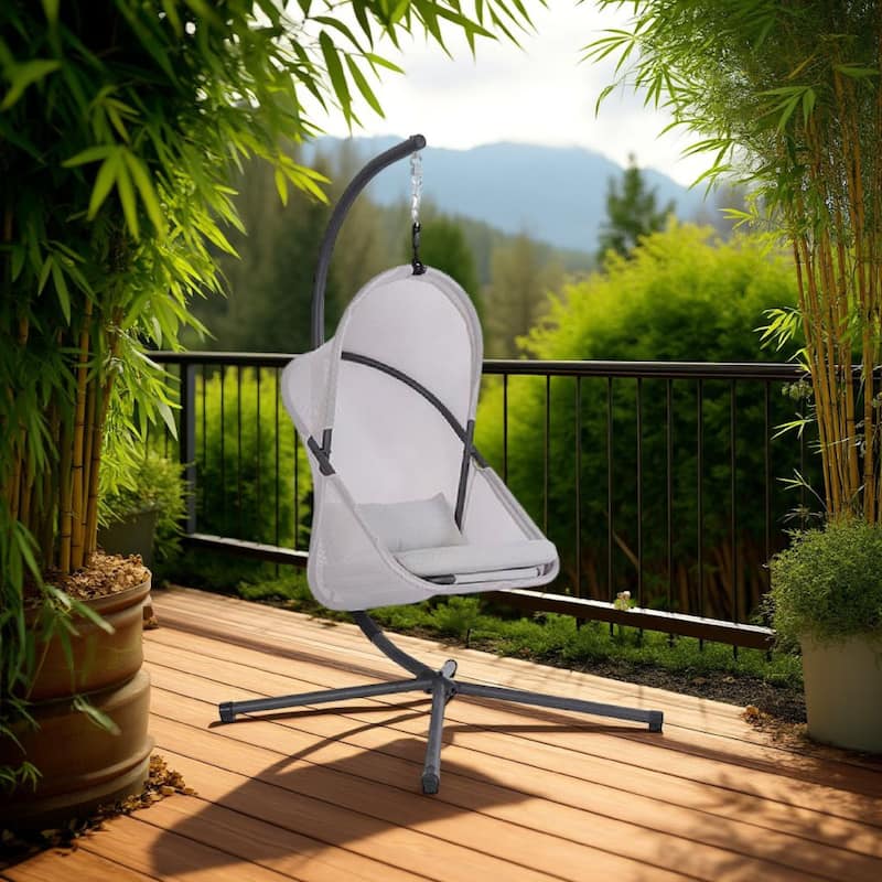 Cery Outdoor Hanging Swing Chair, Cushioned Light Gray Mesh