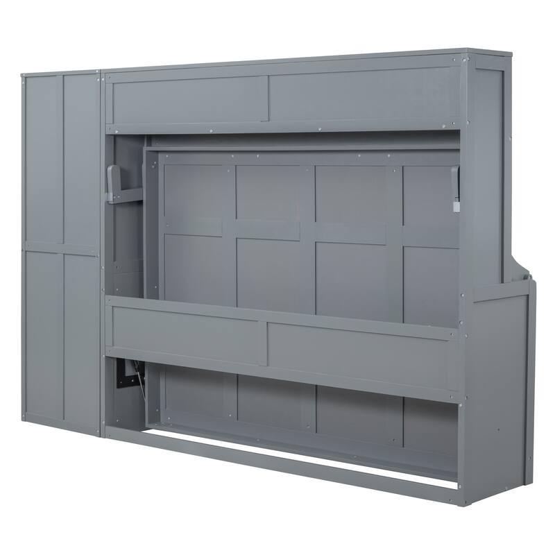Multifunctional Murphy Bed with Top Shelf, Wardrobe, Drawers and Rack