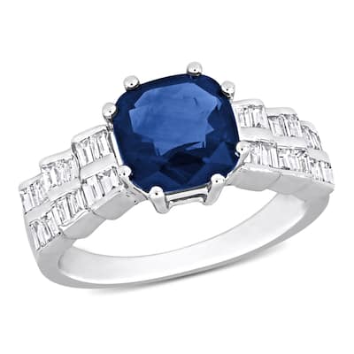 Miadora 3ct TGW Sapphire and 1/3ct TDW Diamond Ring in 18k White Gold