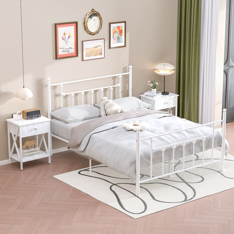 Javlergo 3-Pieces White Bedroom Set with Platform Bed Frame and 2 Nightstands