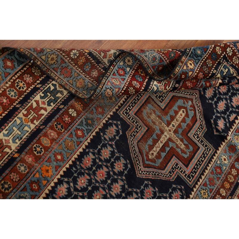 Pre-1900 Antique Kazak Vegetable Dye Foyer Rug Handmade Wool Carpet - 3'10" x 5'5"