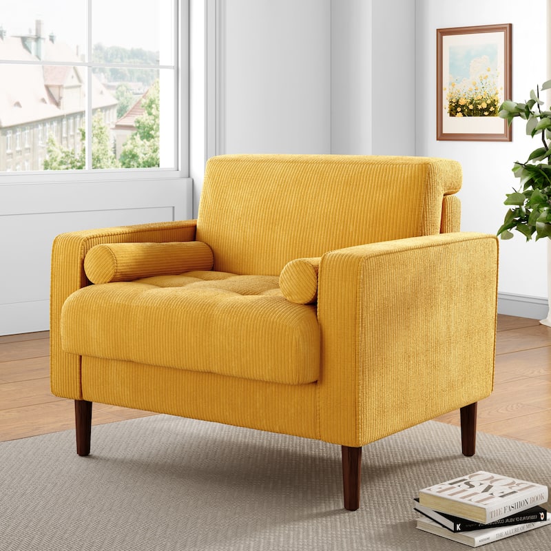 Evalina 34" W Modern Upholstered Corduroy Square Tufted Club Chair