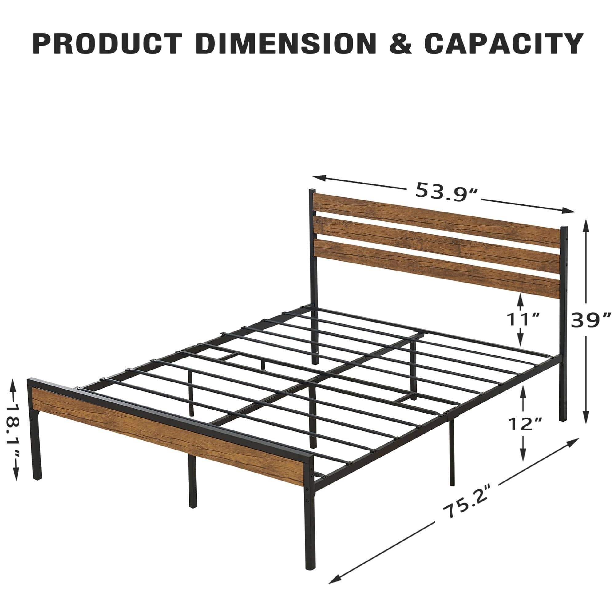 Platform Twin Bed Frame with Rustic Vintage Wood Headboard Bed Bath
