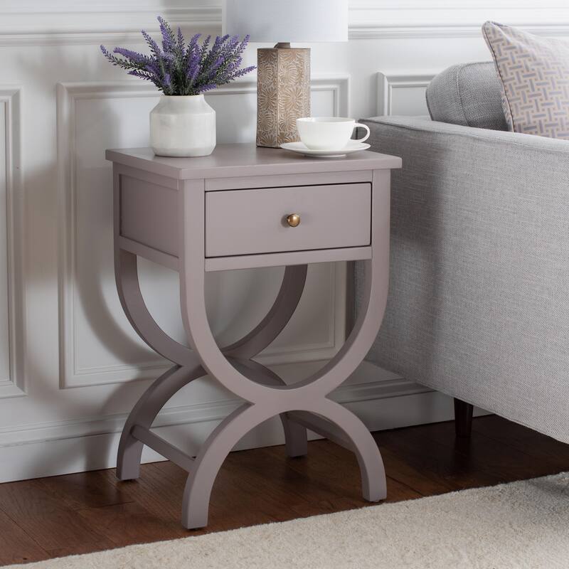 SAFAVIEH Liller 1-Drawer Accent Table Nightstand (Fully Assembled) - 18" W x 15" D x 27" H - 18Wx15Dx27H - Grey Mauve