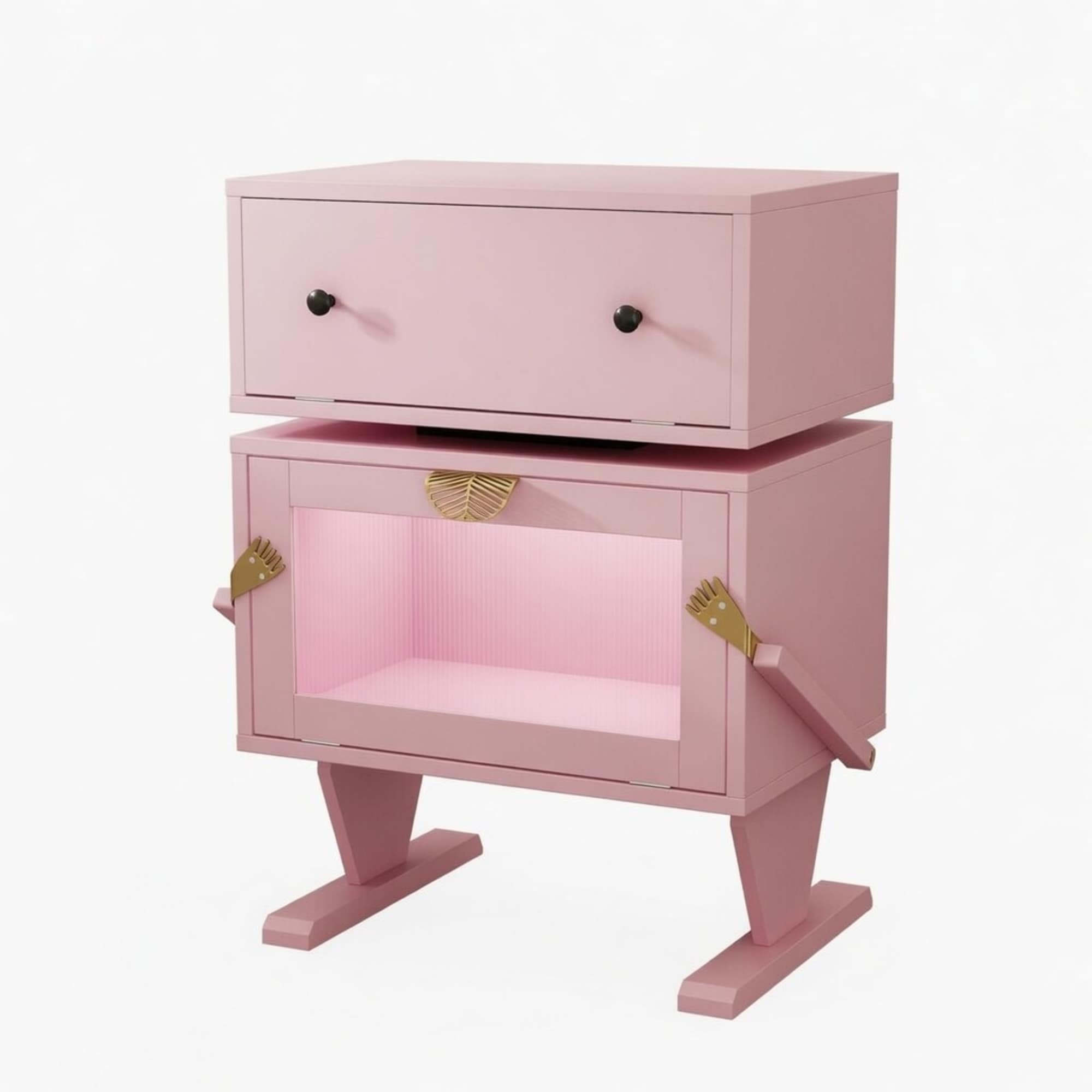 20.7" Wide Pink Robot LED Nightstand with 360° Rotating Drawer - Modern End Table