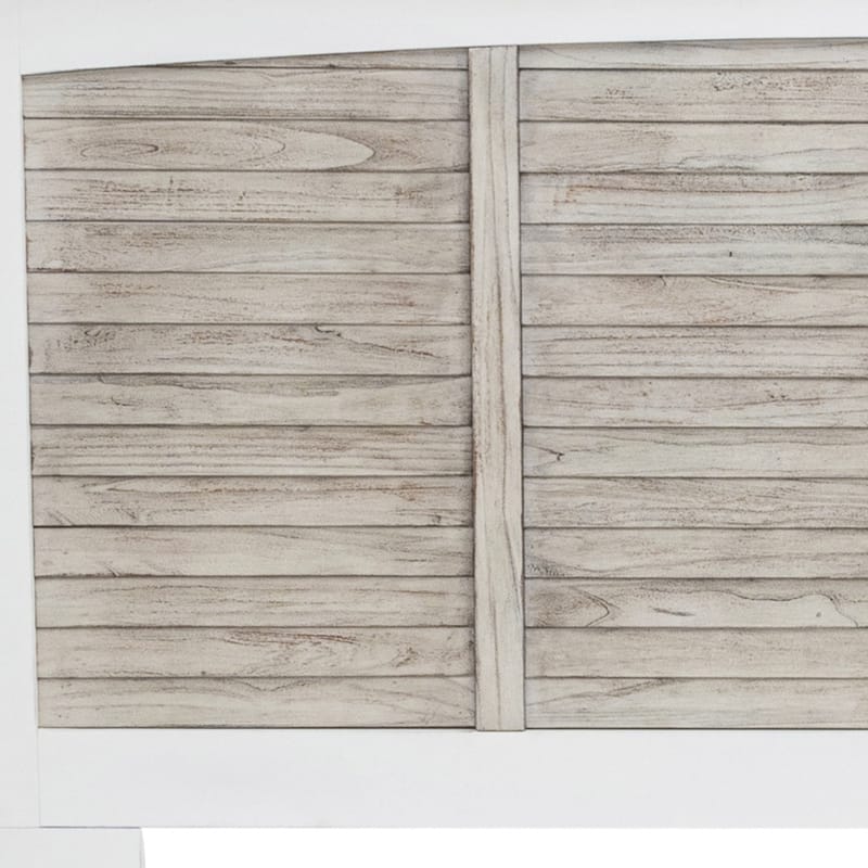 HomeRoots Gray Carved Geometric Distressed Solid Wood King Bed Frame